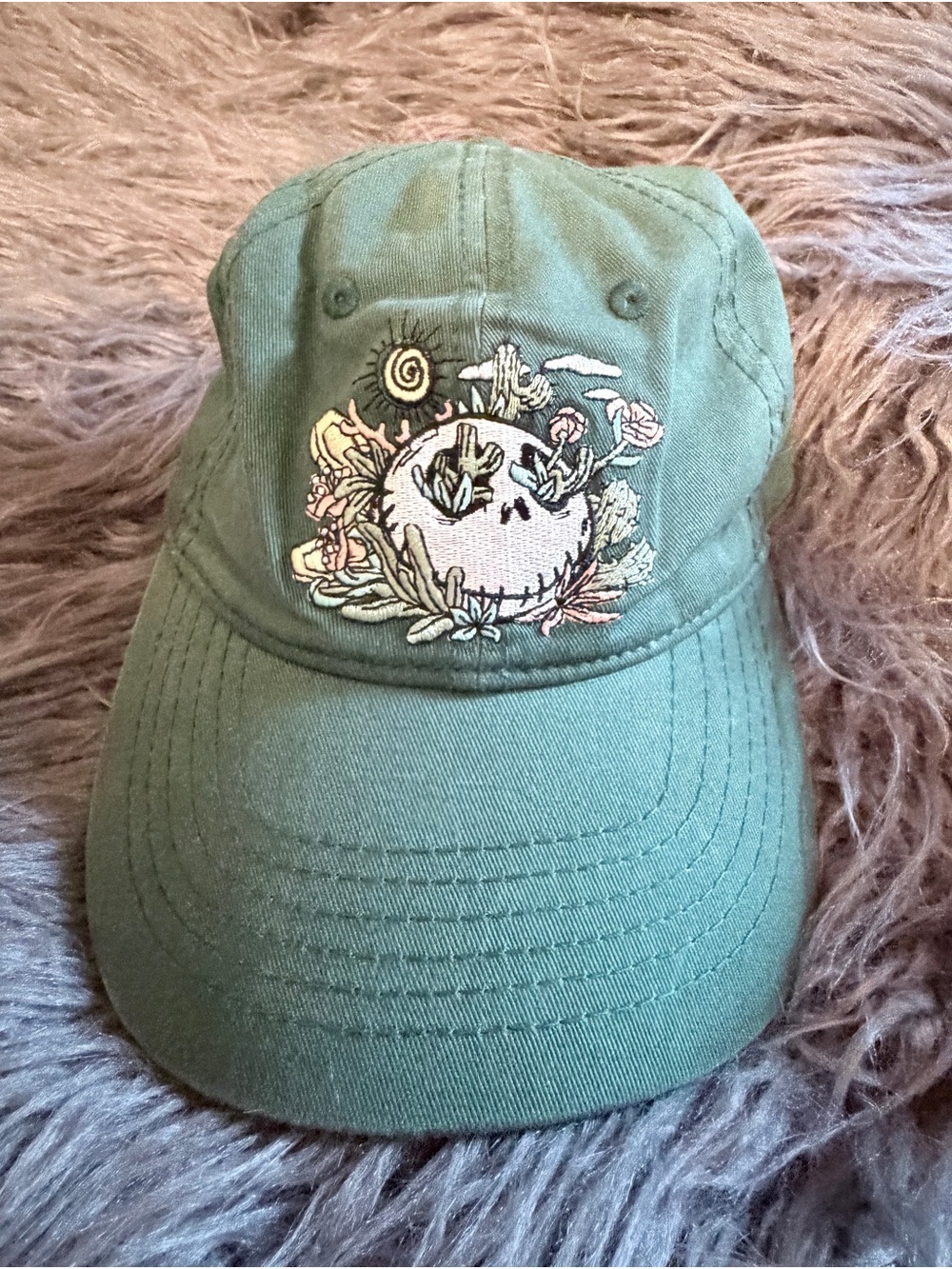 Green Embroidered Jack Skellington  Floral Baseball Hat